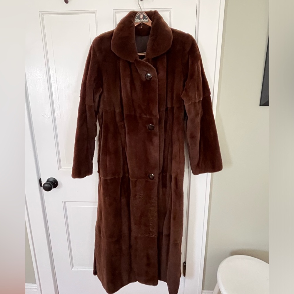 Women's Long Brown sheared mink Fur Coat